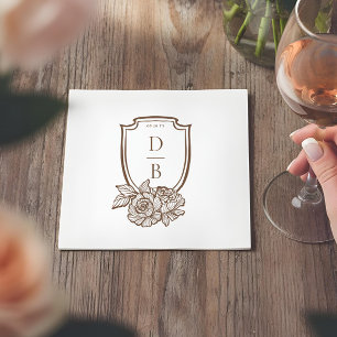 Elegant Floral Crest Couples Monogram Wedding Date Napkins