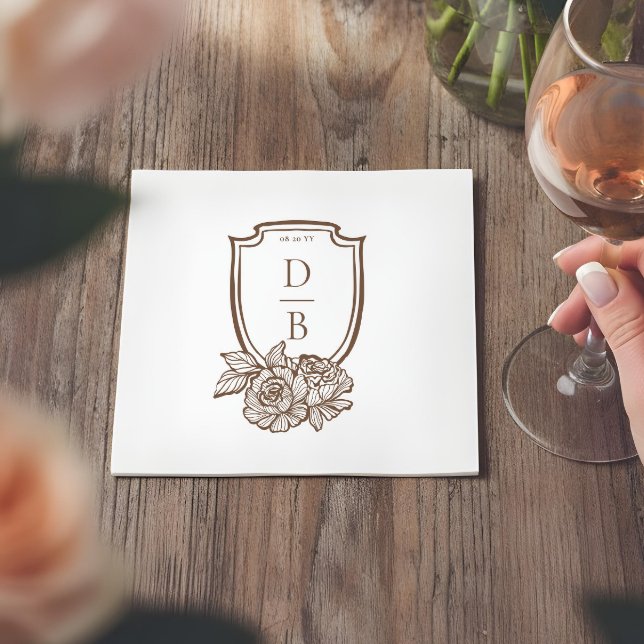 Elegant Floral Crest Couples Monogram Wedding Date Napkins (Elegant Floral Crest Couples Monogram Wedding Date Napkins)