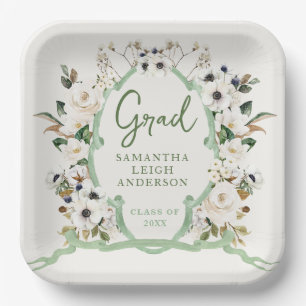 Elegant Floral Crest Graduation Party Paper Plates