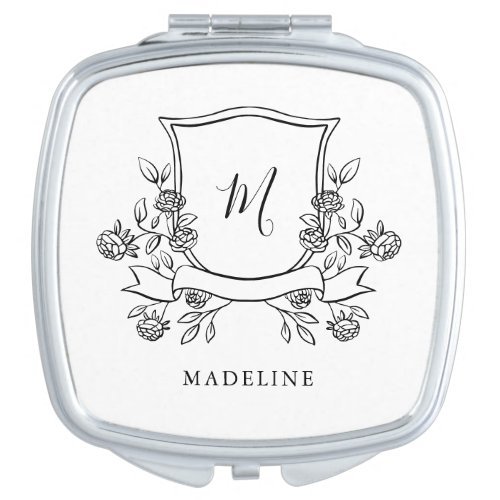 Elegant Floral Crest  Monogram and Name Compact Mirror