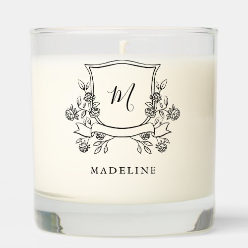 Elegant Floral Crest  Monogram and Name Scented Candle