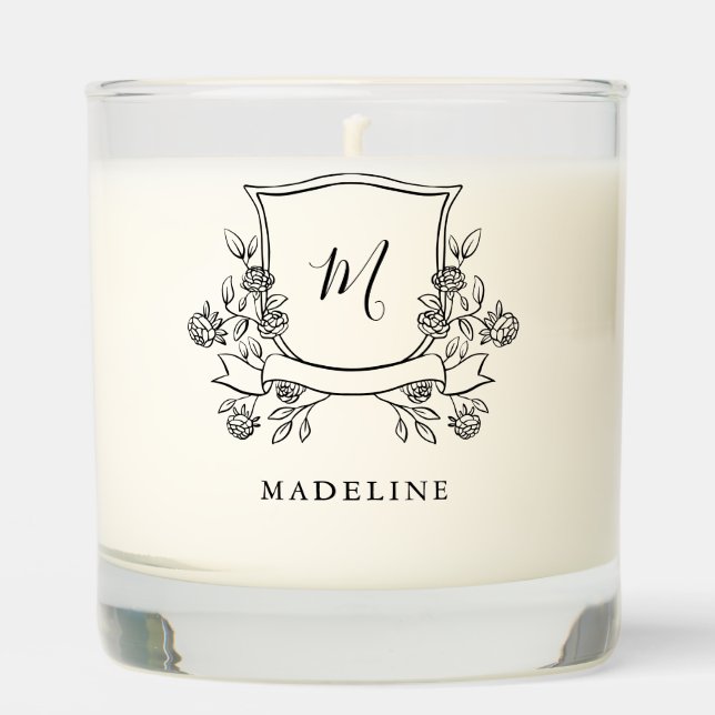 Elegant Floral Crest | Monogram and Name Scented Candle (Front)