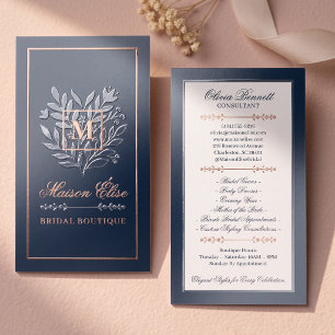 Elegant Floral Crest Monogram Luxury Vintage Foil Spot Gloss Business Cards