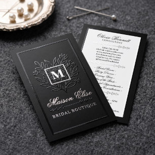 Elegant Floral Crest Monogram Luxury Vintage Foil Spot Gloss Business Cards