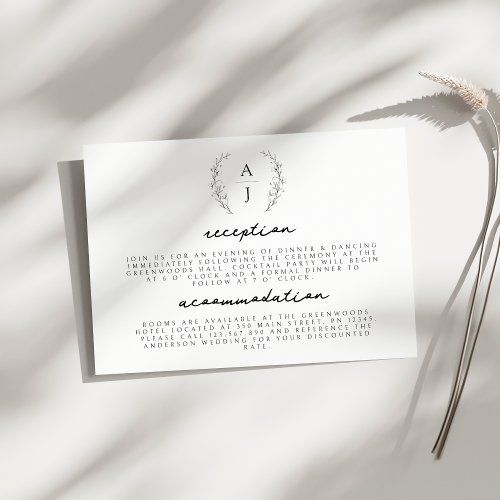 Elegant Floral Crest Monogram Wedding Details Enclosure Card
