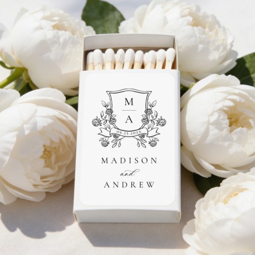 Elegant Floral Crest Monogram Wedding Matchboxes
