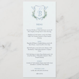 Elegant Floral Crest Monogram Wedding  Menu