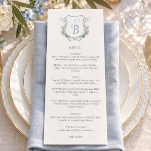 Elegant Floral Crest Monogram Wedding  Menu