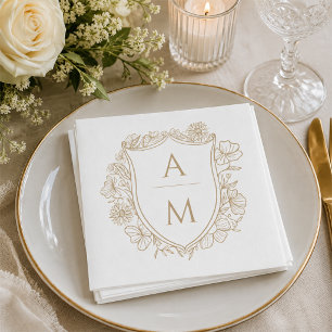 Elegant Floral Crest Monogram Wedding Napkins