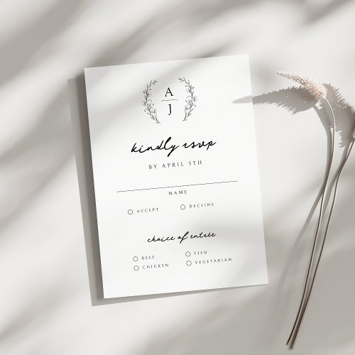 Elegant Floral Crest Monogram Wedding RSVP Card