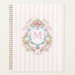 Elegant Floral Crest Planner<br><div class="desc">This elegant watercolor monogram crest adds a sophistication to this planner. Personalize this design with an initial in the crest.
Colors include, light blue, pink and grey.</div>