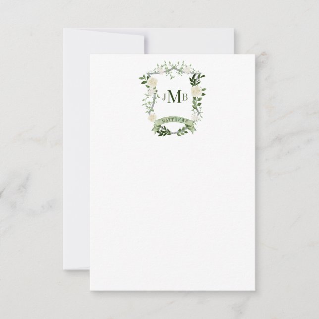 Elegant Floral Crest Wedding Thank You Card (Front)