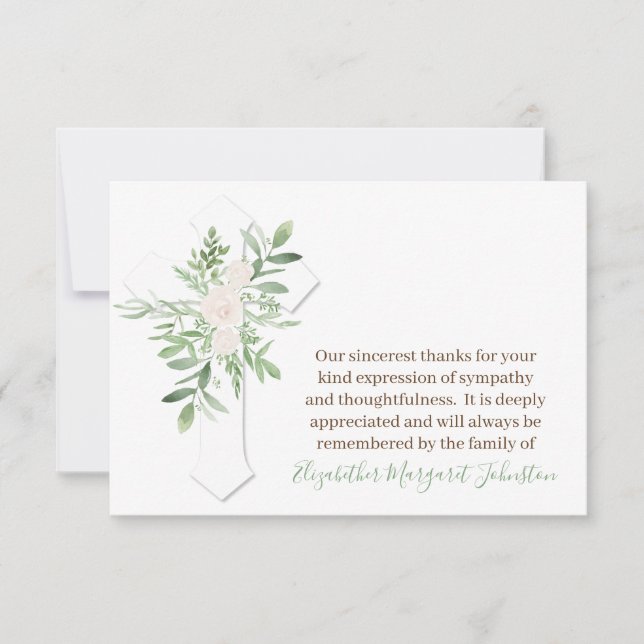 Elegant Floral + CrosFuneral Thank You Bereavement (Front)