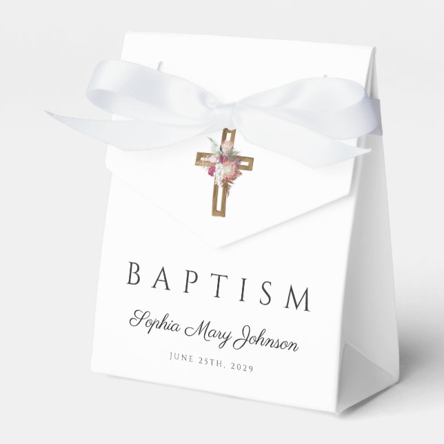 Elegant Floral Cross Baptism  Favor Boxes (Front Side)
