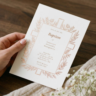 Elegant Floral Cross Baptism Religious Baby Photo Foil Invitation
