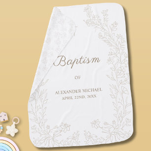 Elegant Floral Cross Christian Baptism Baby Blanket