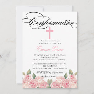 Elegant Floral Cross Confirmation Invitation