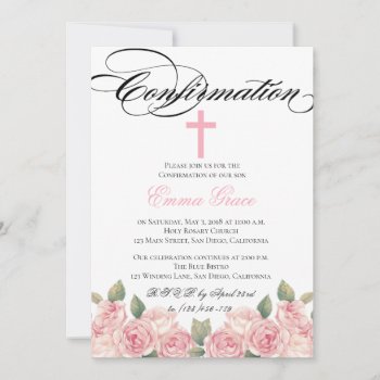 Elegant Floral Cross Confirmation Invitation by PurplePaperInvites at Zazzle
