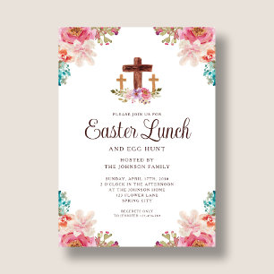 Elegant Floral Cross Easter Lunch Invitation