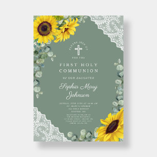 Elegant Floral Cross First Holy Communion Invitation