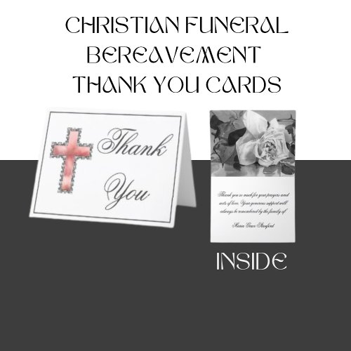 Elegant Floral Cross Funeral Thank You Card