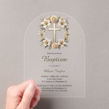 Elegant Floral Cross Gender Neutral Baptism