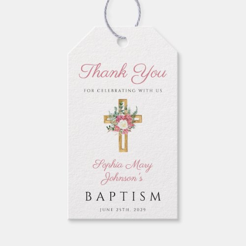 Elegant Floral Cross Girl First Communion  Gift Tags