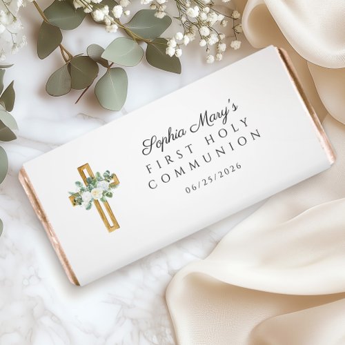 Elegant Floral Cross Girl First Holy Communion Hershey Bar Favors