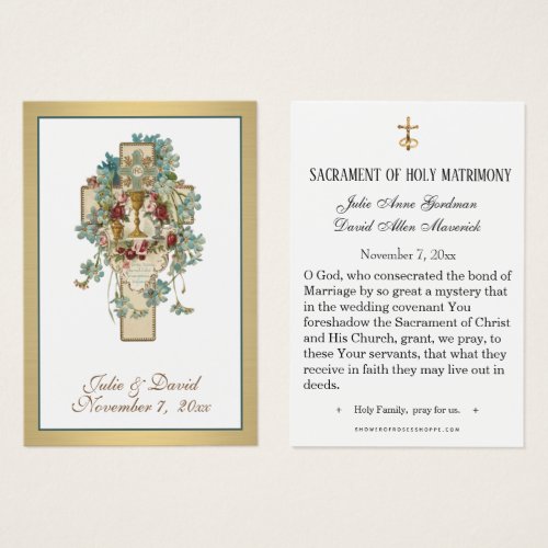 Elegant Floral Cross Wedding Holy Prayer Card