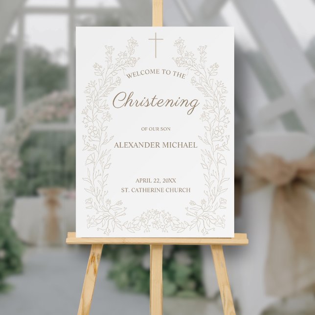Elegant Floral Cross Welcome Christening Baptism  Foam Board (Creator Uploaded)