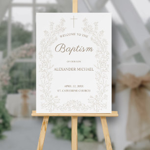 Elegant Floral Cross Welcome Christian Baptism  Foam Board