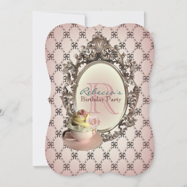 elegant  floral cupcake vintage birthday party invitation (Front)