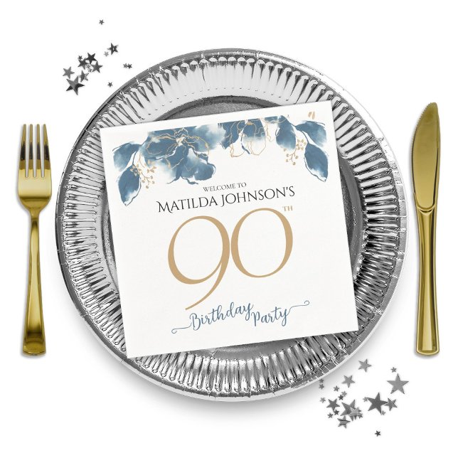 Elegant Floral Custom 90th Birthday Party  Napkins (Elegant Floral Custom 90th Birthday Party Napkins)