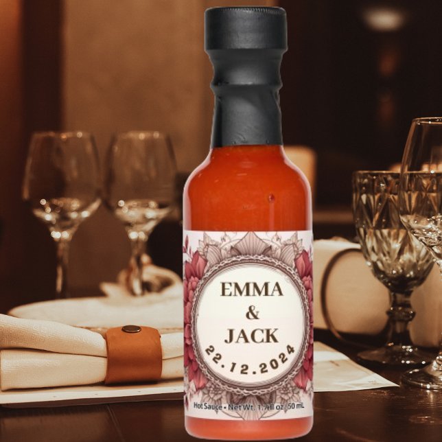 Elegant Floral Custom Bridal Names Modern Wedding  Hot Sauces (Creator Uploaded)