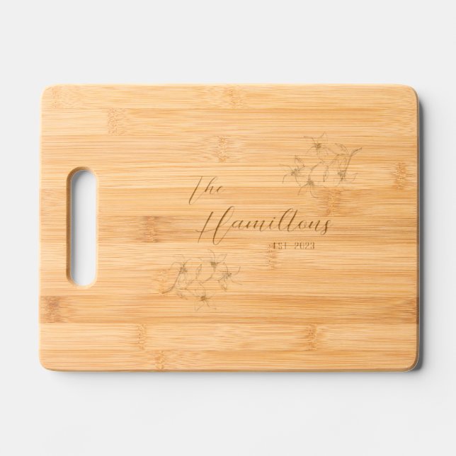 Elegant Floral Custom Established Year Engraved Cutting Board (Front)