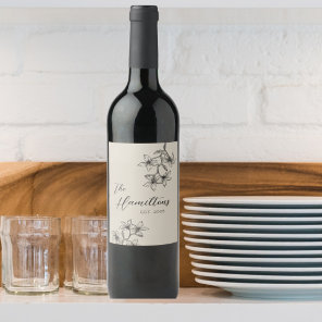 Elegant Floral Custom Established Year Wine Label