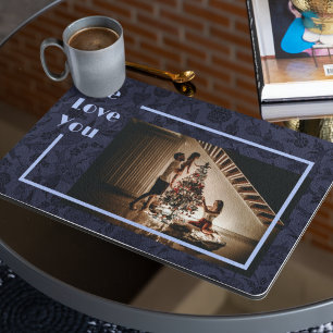 Elegant Floral Custom Family Photo Text Blue Placemat