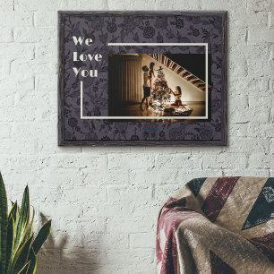 Elegant Floral Custom Family Photo Text Gray Metal Print