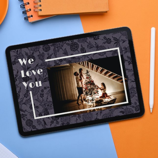 Elegant Floral Custom Family Photo Text Gray Poster (Creator Uploaded)