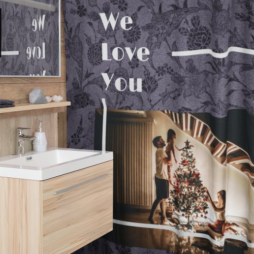 Elegant Floral Custom Family Photo Text Gray Shower Curtain