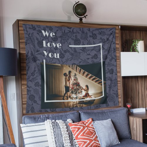 Elegant Floral Custom Family Photo Text Gray Tapestry