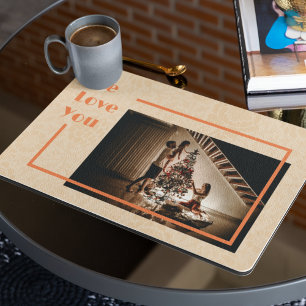Elegant Floral Custom Family Photo Text Orange Placemat