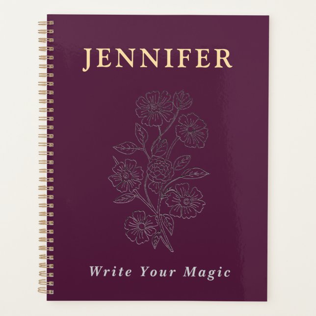 Elegant Floral Custom Name Notebook | Write Your M (Front)