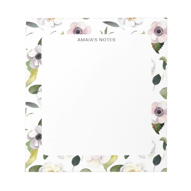 Elegant Floral Custom Name Notepad (Front)