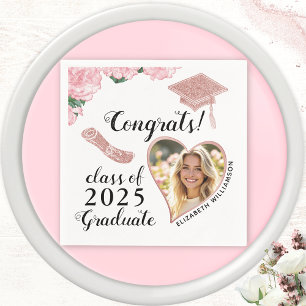 Elegant Floral Custom Photo Class 2025 Graduation Napkins