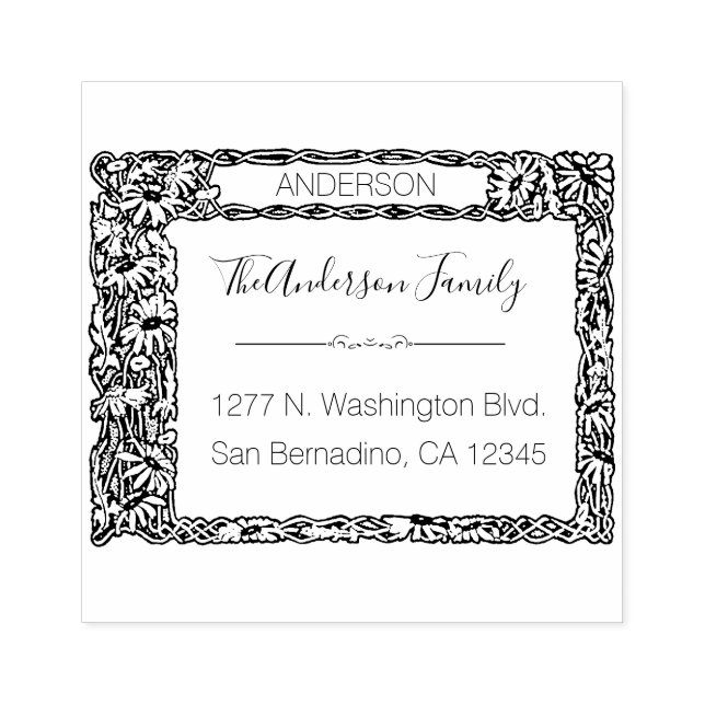 Elegant Floral | Custom Script Return Address Rubber Stamp (Imprint)