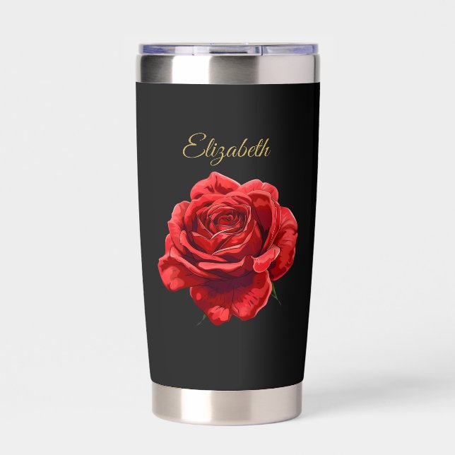 Elegant Floral Custom Script  Rose Romantic Gift Insulated Tumbler (Front)