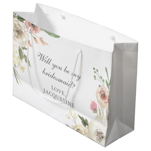 Elegant Floral Custom Will You be My Bridesmaid Large Gift Bag