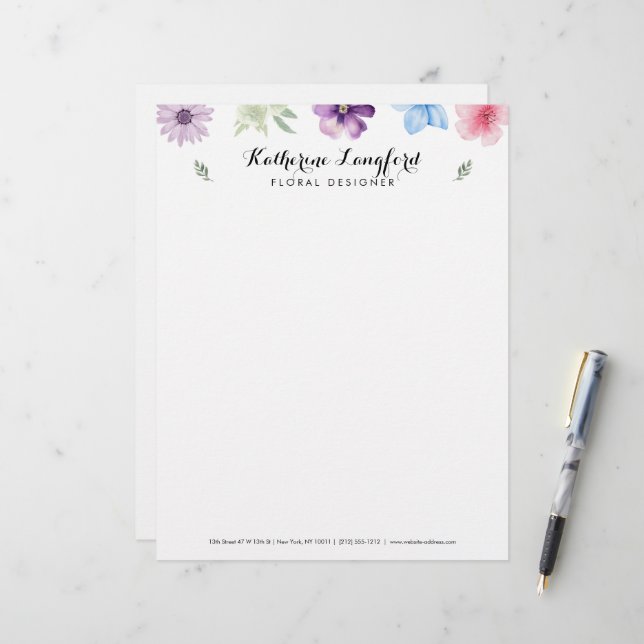 Elegant Floral Customizable Template Letterhead (Front/Back In Situ)