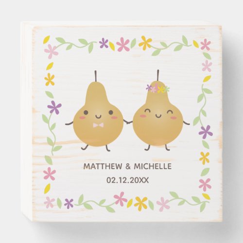 Elegant Floral  Cute Perfect Pear Couple Wedding Wooden Box Sign